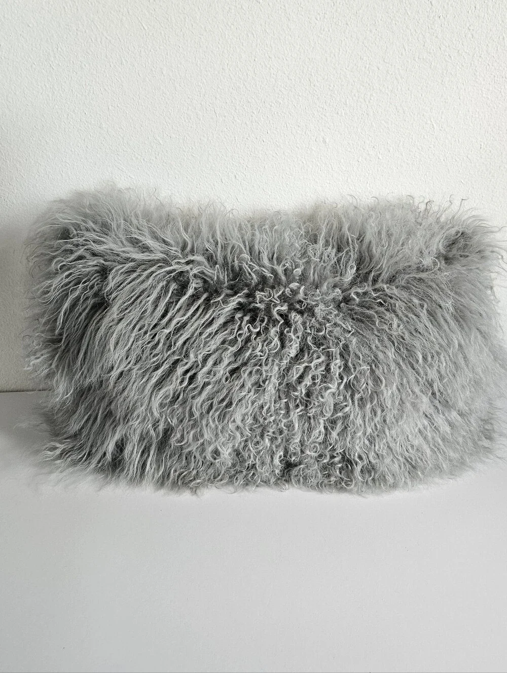 West Elm Lamb Fur Gray Lumbar Pillow